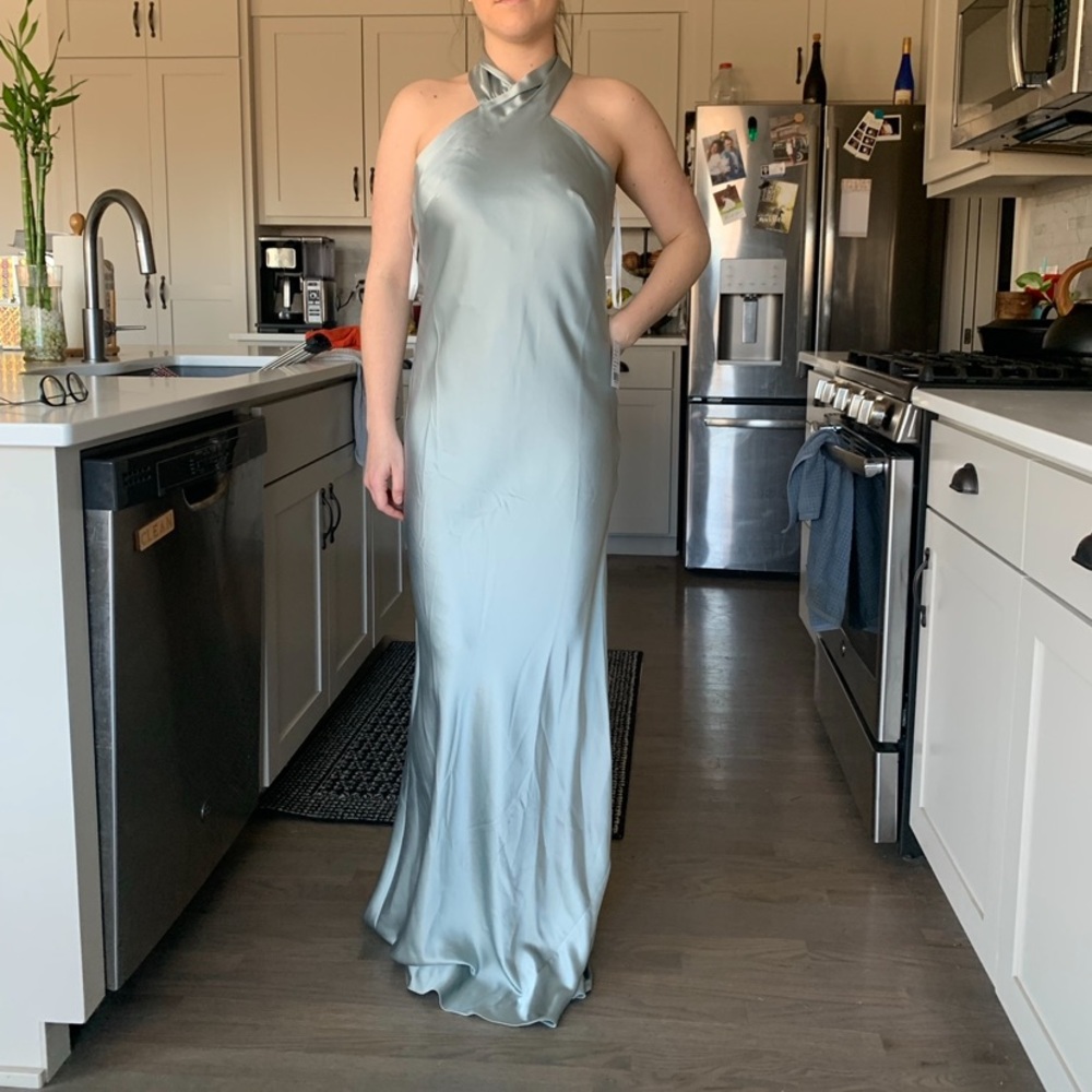Bella Bridesmaid Lovely Halter Dress in Willow Green Size Small